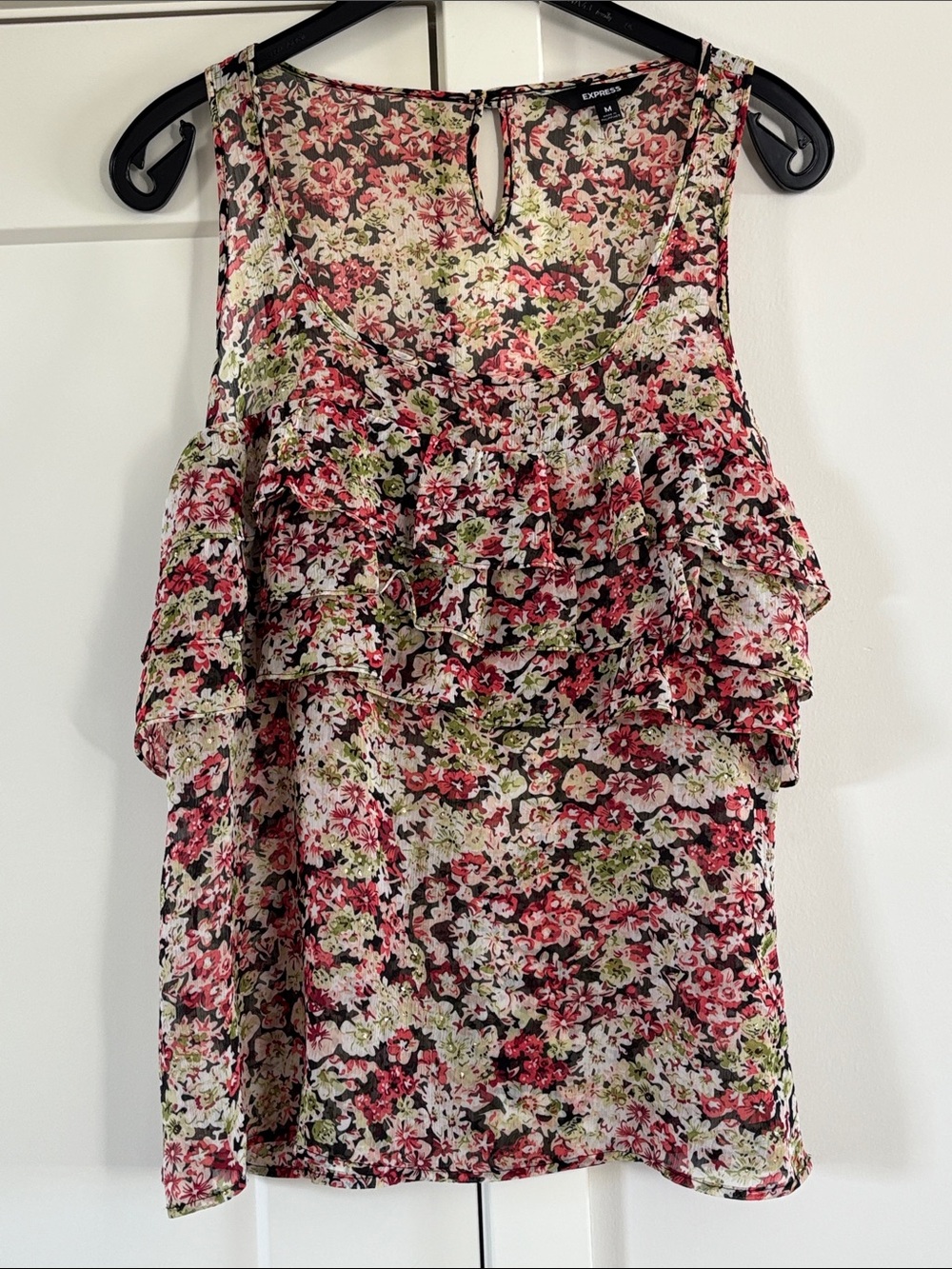 Express Floral Ruffle Camisole - Pink, Green & Cream